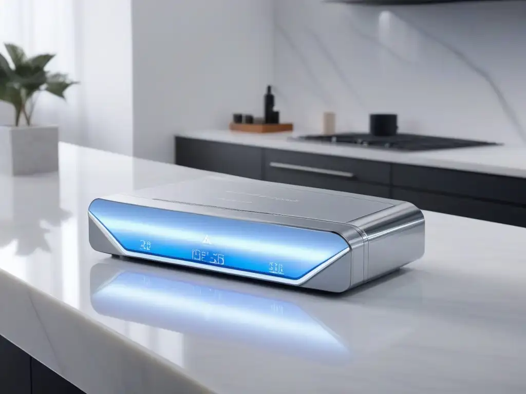 Gadget de belleza futurista: avanzada tecnología para la piel Dispositivo de belleza futurista con tecnología para cuidado piel avanzada en elegante entorno blanco