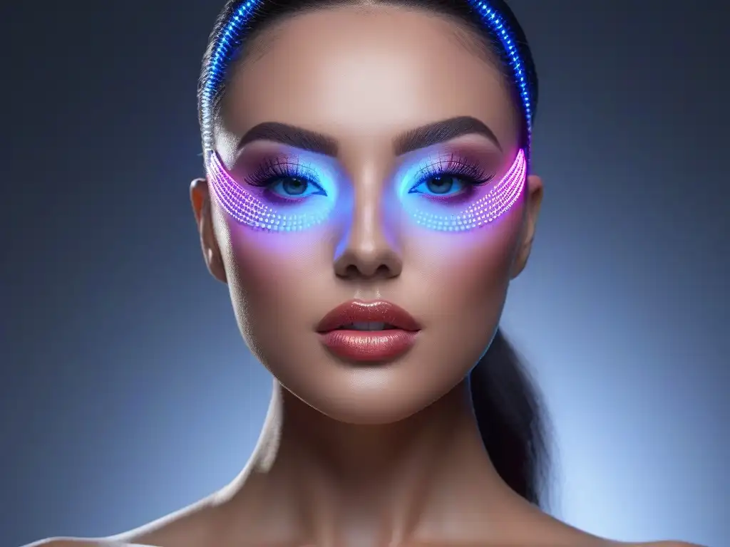 Dispositivo de cuidado de la piel futurista con luces LED avanzadas Dispositivo de cuidado de piel avanzada con luces LED y tecnología futurista en un fondo minimalista de alta tecnología