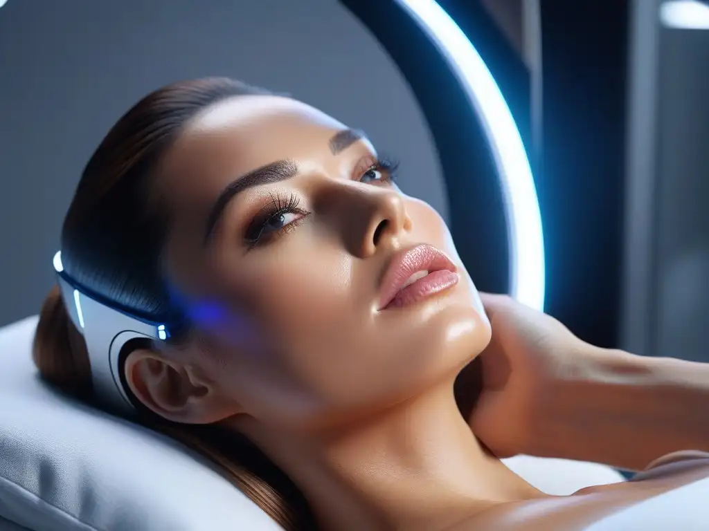 Dispositivo de cuidado de la piel futurista en clínica de lujo Un dispositivo futurista de cuidado de la piel con tecnología avanzada, en un elegante salón de belleza minimalista