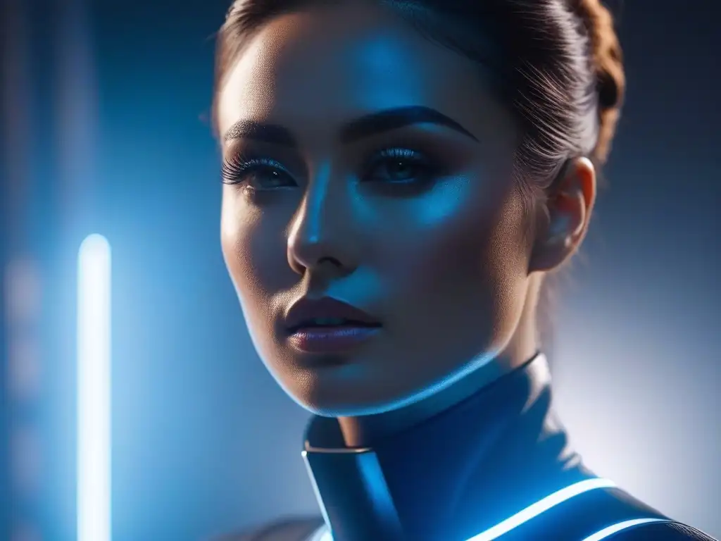 Dispositivo futurista antiaging iluminando piel radiante Un dispositivo futurista para tratamientos antiedad emite luz azul sobre una piel joven impecable
