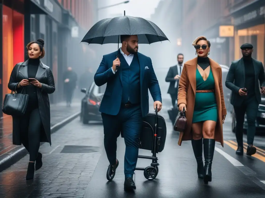 Accesorios adaptativos de moda en la ciudad Una diversa comunidad con accesorios adaptativos para todos cuerpos camina con estilo por la ciudad moderna