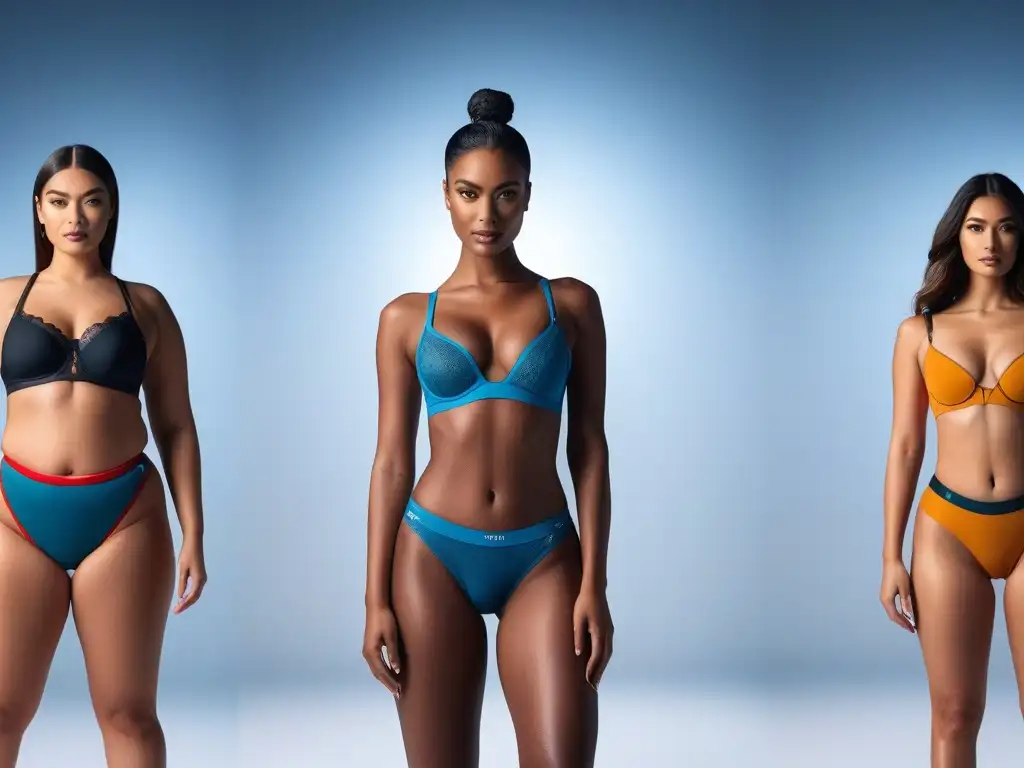 Moda íntima inclusiva: Modelos diversos lucen con confianza y estilo Representación diversa de modelos luciendo ropa interior inclusiva para todos con estilo y confianza