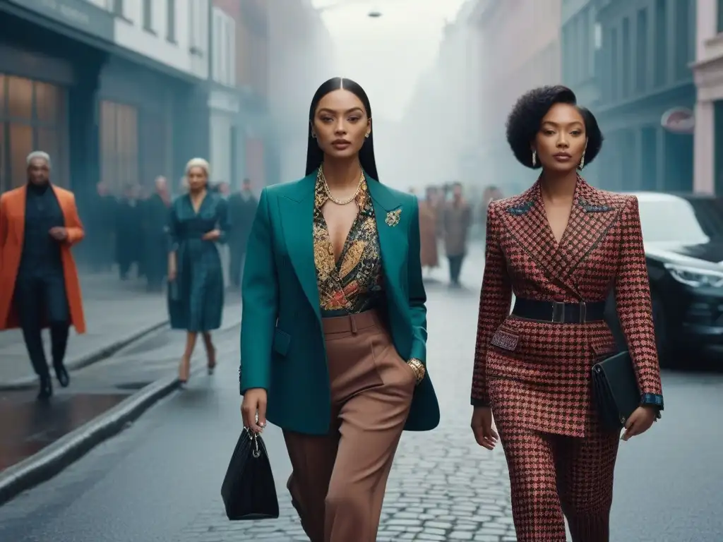 Moda diversa en la ciudad: expresiones de género en movimiento Una diversa multitud desfila con confianza por la calle, mostrando moda no binaria y tendencias actuales en un entorno urbano moderno