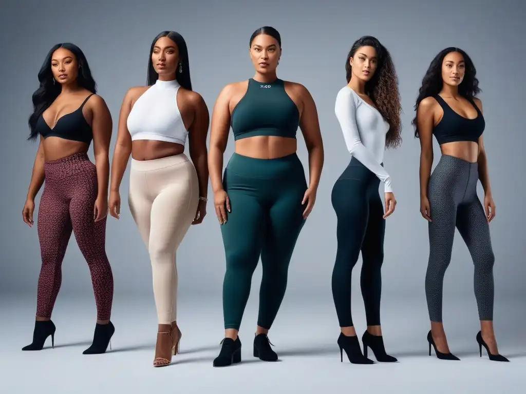 Leggings y mallas: diversidad y estilo para todos los cuerpos Una diversa y segura grupo posa con estilo en leggings y medias para todos, transmitiendo inclusividad y empoderamiento