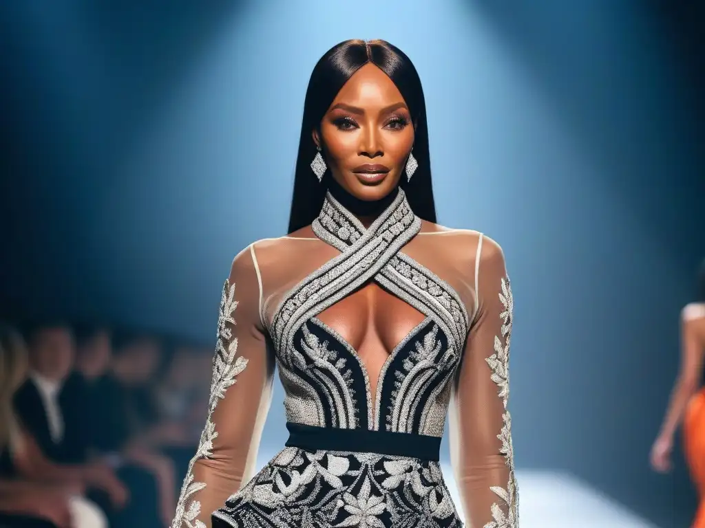 Naomi Campbell lidera desfile inclusivo con modelos diversos Naomi Campbell liderando la diversidad en belleza y moda con elegancia y fuerza, en pasarela multicultural
