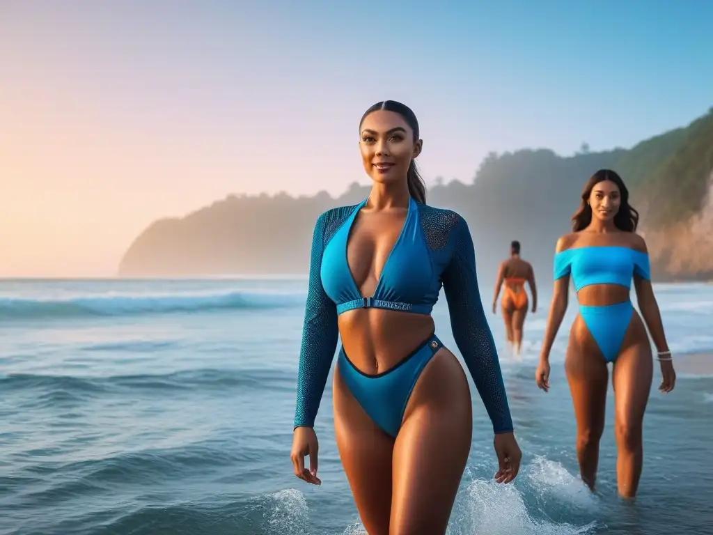 Playa sostenible: diversidad, alegría y moda ética Diversidad y felicidad en la playa con bañadores sostenibles tallas diversas