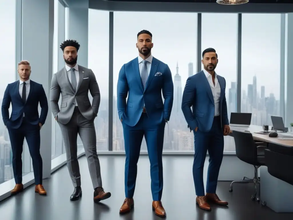 Grupo diverso de hombres profesionales en oficina moderna Diversidad de hombres profesionales luciendo moda inclusiva para trabajo en moderna oficina