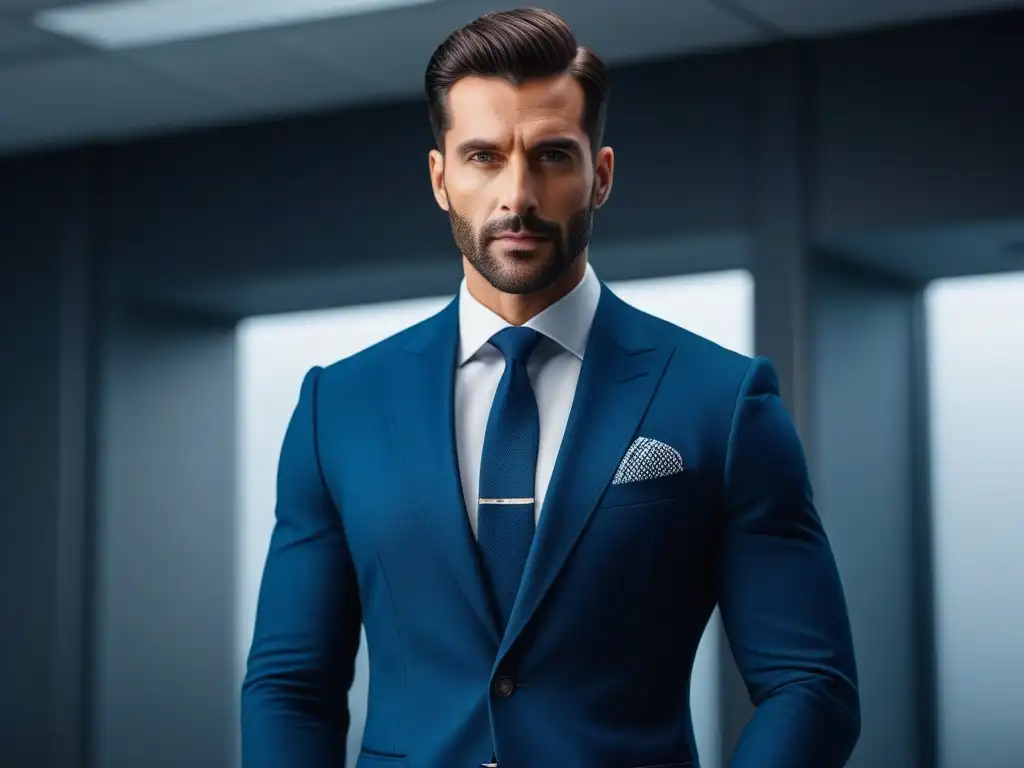 Estilo profesional para altos: sofisticación y confianza en la oficina Un ejecutivo alto y elegante en traje moderno, muestra estilo profesional
