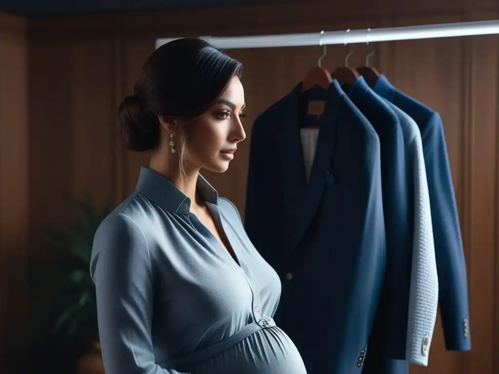 Guardarropa de maternidad minimalista y elegante en 8k Elegante armario de ropa maternidad minimalista y chic en tonos neutros con luz natural