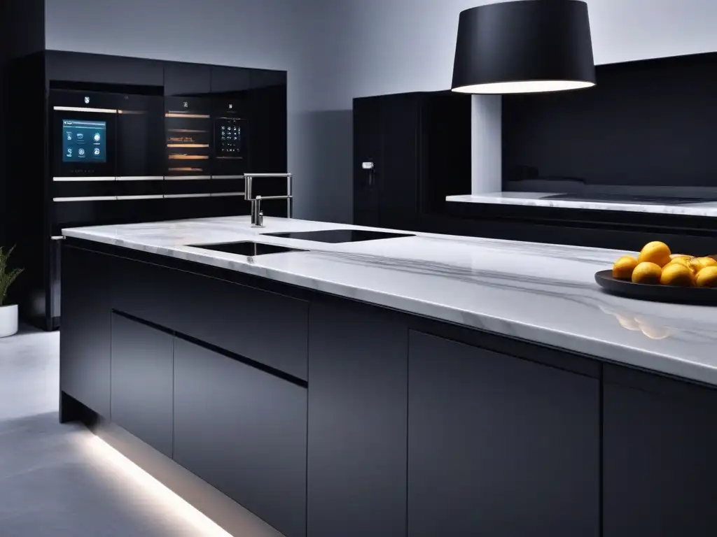 Smart kitchen de lujo: electrodomésticos conectados de alta gama Un elegante y avanzado diseño de cocina de alta gama con electrodomésticos conectados, creando una atmósfera sofisticada y aspiracional