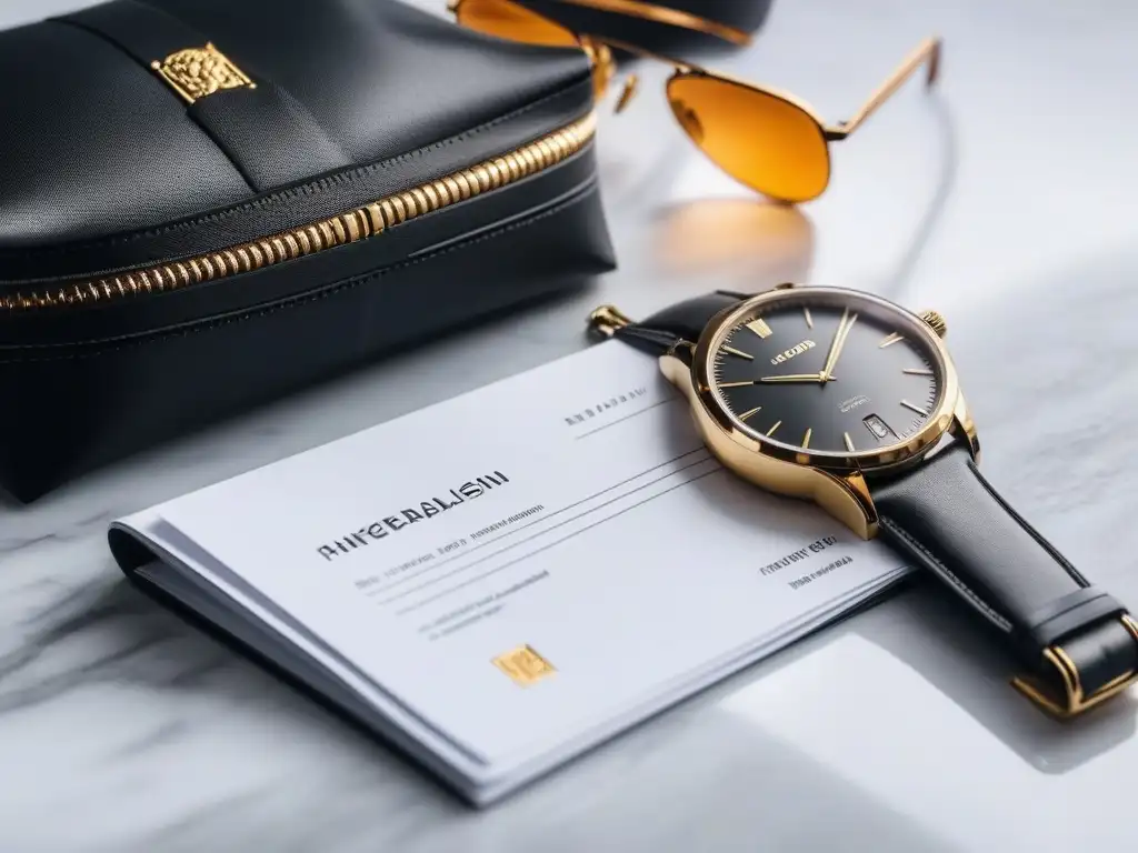 Maleta de viaje de lujo en cuero con accesorios dorados Elegante bolso de viaje de cuero moderno con accesorios de lujo para viajes en mármol