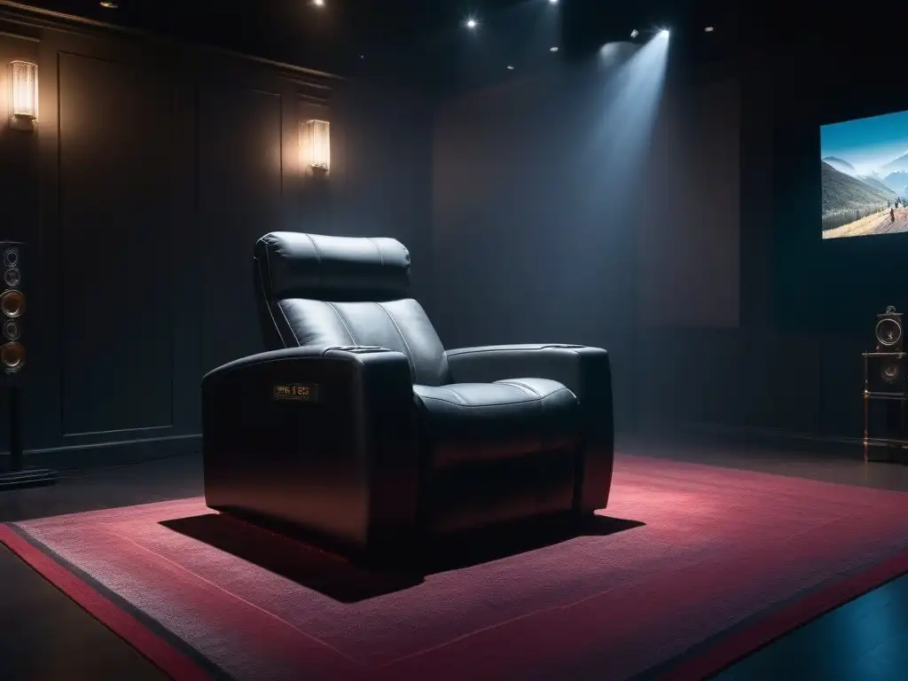 Sala de cine de lujo con proyector de última generación Un elegante cine en casa con proyector de última generación, sillas reclinables de lujo y pantalla HD