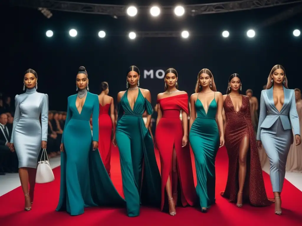 Desfile moda cuerpos diversos en gala de lujo Elegante desfile de moda de lujo cuerpos diversos en alfombra roja