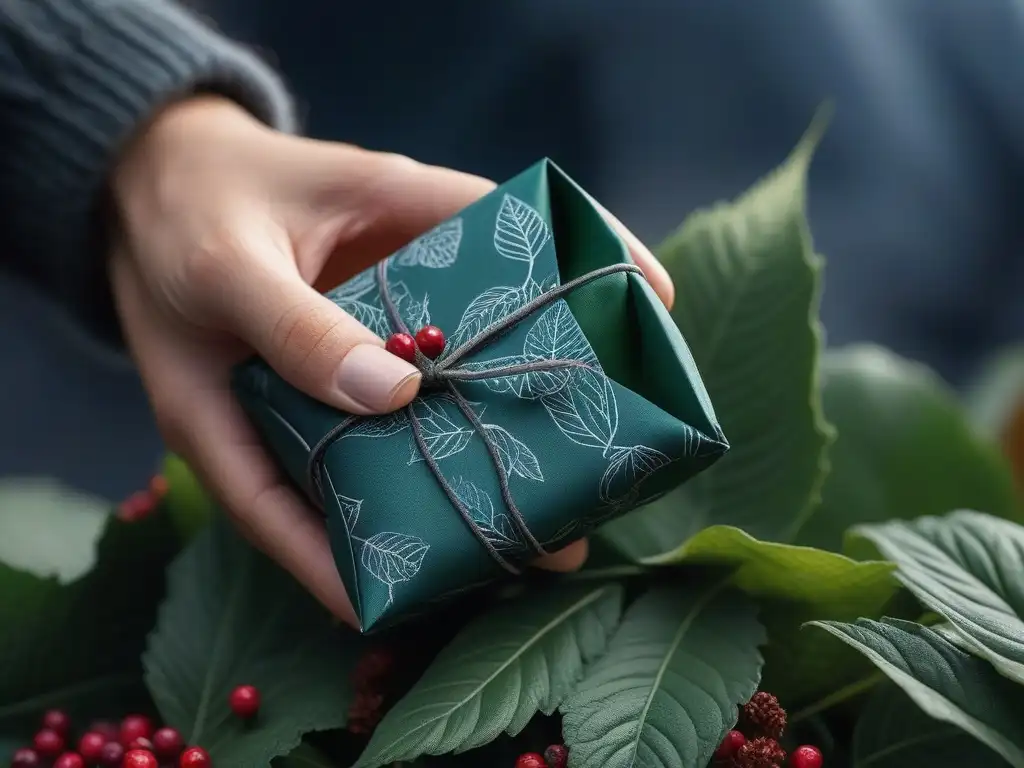 Moda sostenible: artesanía elegante en envase ecofriendly Un elegante empaque de moda sostenible envuelve una refinada pieza, fusionando estilo y sostenibilidad