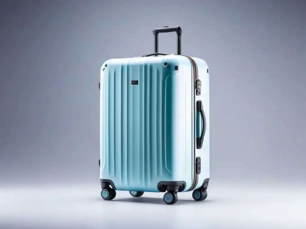 Maleta inteligente de lujo con GPS integrado Un elegante equipaje inteligente con sistema GPS integrado, destacando tecnología avanzada y lujosos gadgets de viaje