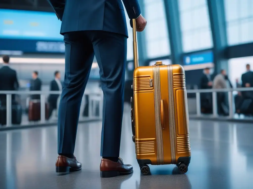 Equipaje de lujo en aeropuerto elegante Un elegante equipaje de lujo para viajes en un aeropuerto bullicioso