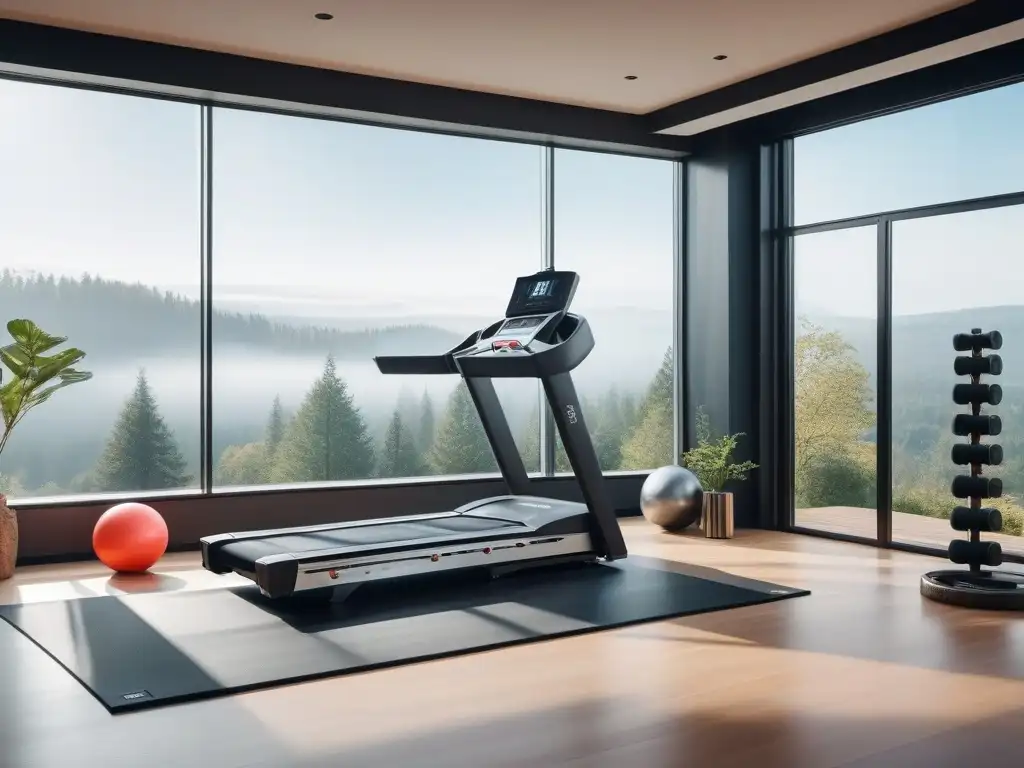 Moderno gimnasio en casa con equipamiento de lujo y vistas panorámicas Elegante equipamiento fitness de lujo en casa con vista panorámica y motivadoras frases inspiradoras