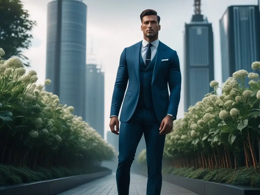 Estilo impecable: el arte de vestir con capas para hombres altos Elegante hombre alto destaca en paisaje urbano moderno