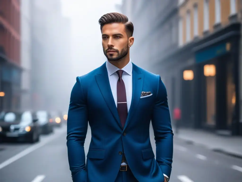 Estilo y confianza: Hombre petite en traje moderno Un elegante hombre petite en traje, mostrando confianza y estilo en un entorno urbano minimalista