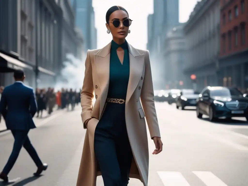 Alto y elegante: moda para hombres altos en la ciudad Un elegante individuo alto camina confiado por la ciudad, luciendo ropa para personas altas, rodeado de modernidad y estilo