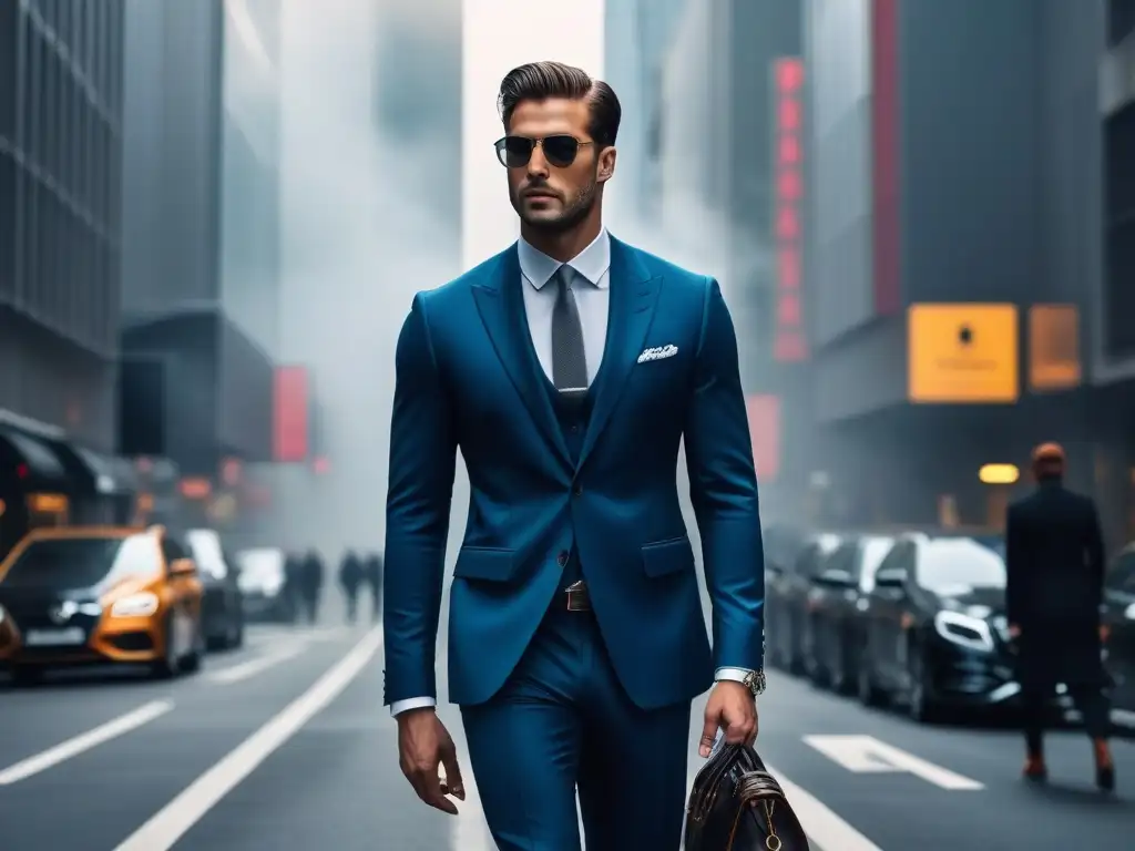 Elegante hombre alto deslumbra en la ciudad Un elegante individuo alto camina con confianza por la ciudad, mostrando moda para personas altas