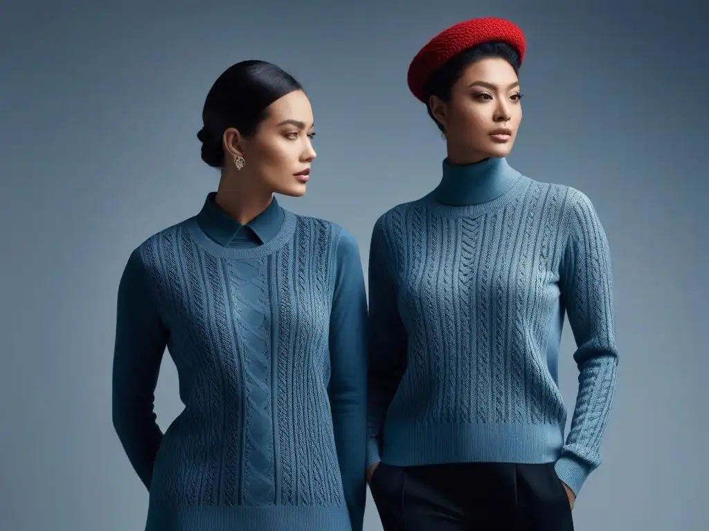 Sweater de punto elegante para altos: estilo y comodidad Un elegante individuo alto con suéter de punto fino, en un entorno moderno y luminoso