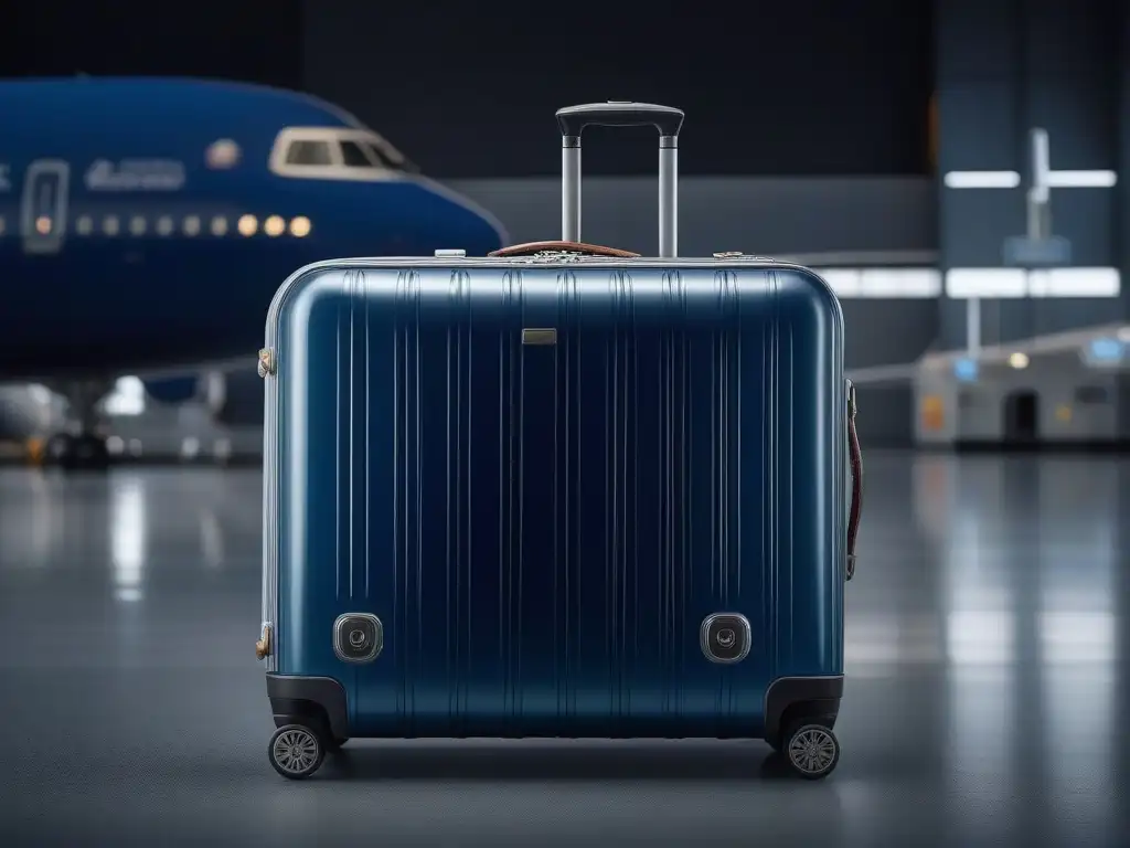 Maleta de lujo inclusiva: diseño moderno y elegante Un elegante maleta de lujo con diseño inclusivo en la moda, en un aeropuerto bullicioso