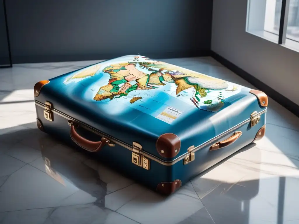 Equipaje de lujo y mochila elegante: la elección perfecta para viajar Elegante maleta y mochila de lujo en suelo de mármol con luz natural