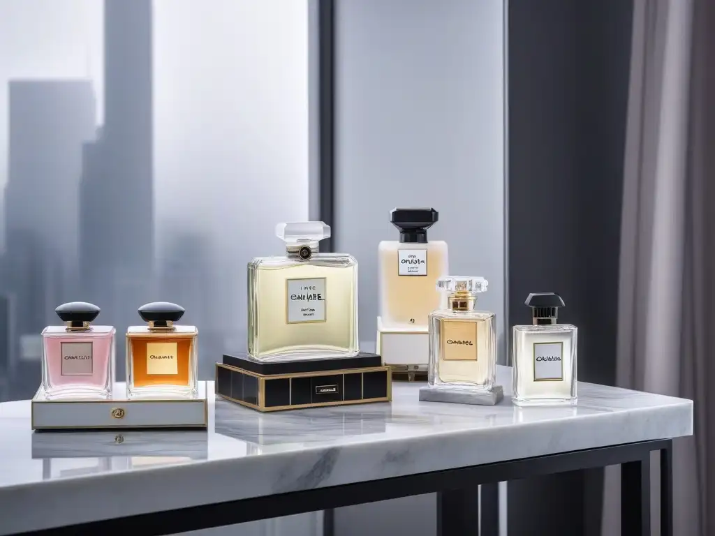 Vanity table de lujo con productos de belleza franceses Una elegante mesa de tocador con productos de belleza franceses de lujo, iluminada naturalmente