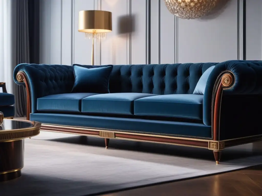 Lujo moderno en mueble de madera de caoba y terciopelo Elegante mobiliario de lujo con materiales exquisitos en un ambiente sofisticado y bien iluminado
