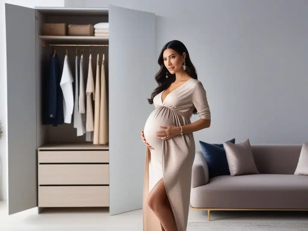 Estilo y elegancia: moda de lujo para embarazadas Elegante mujer embarazada en ropa de lujo maternidad, muestra estilo y confianza