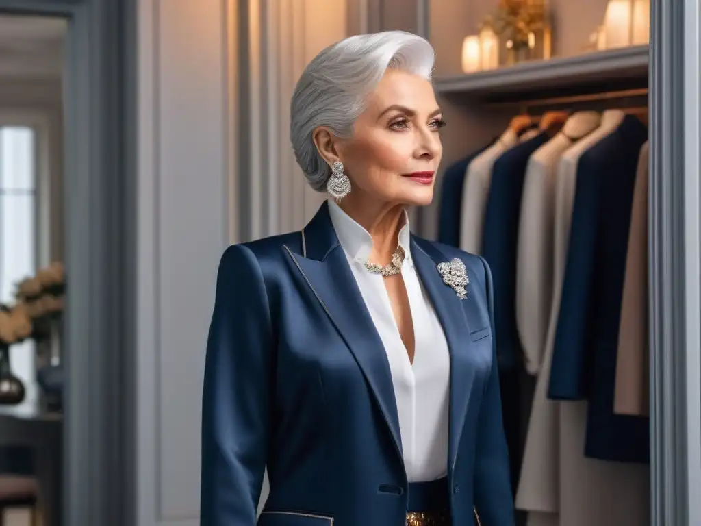 Estilo atemporal: mujer mayor elegante en boutique de lujo Elegante mujer mayor actualizando su armario en una boutique de lujo