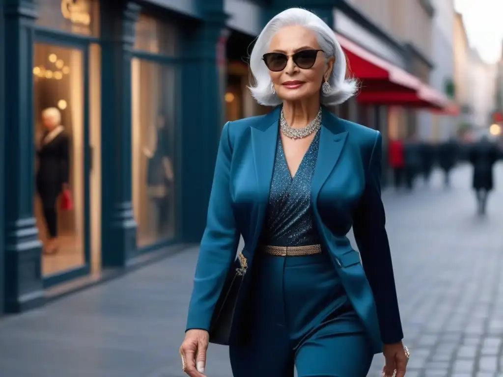 Estilo senior: Moda y confianza en la ciudad Elegante mujer mayor con calzado moda senior: estilo y comodidad, pasea confiada por la bulliciosa calle de la ciudad