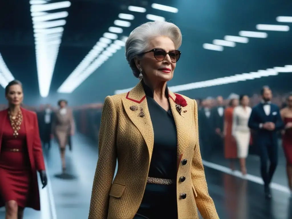 Desfile de moda: Evolución elegante y empoderada de la moda senior Una elegante mujer senior desfila con estilo evolucionado en la moda senior a lo largo del tiempo