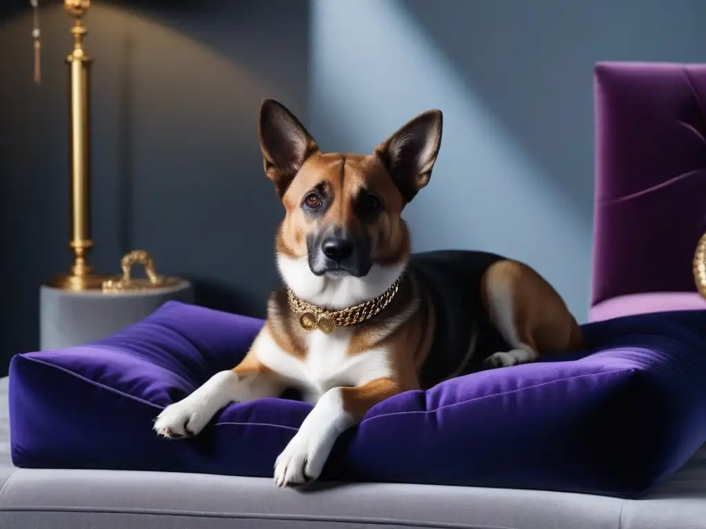 Tienda de mascotas de lujo con accesorios exclusivos y elegantes Un elegante perrito rodeado de accesorios de moda para mascotas en una lujosa boutique