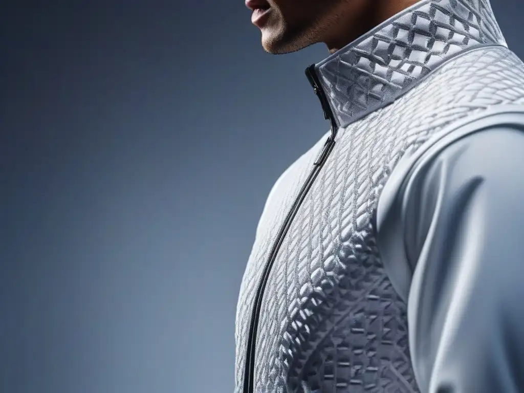 Moda sostenible: prenda futurista con certificación Cradle to Cradle Elegante prenda de moda futurista con certificaciones Cradle to Cradle, en fondo minimalista