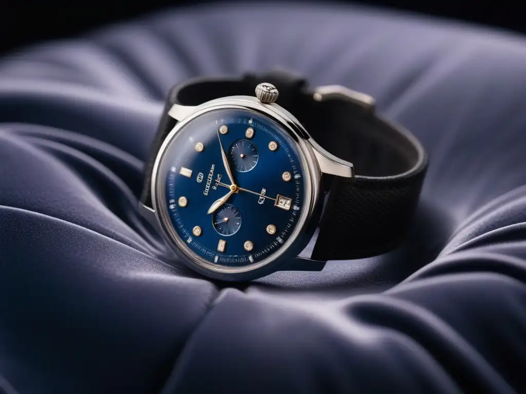 Reloj de hombre elegante en terciopelo: lujo y sofisticación Elegante reloj de hombre en cojín de terciopelo bajo luz suave, rodeado de accesorios de alta gama para hombre