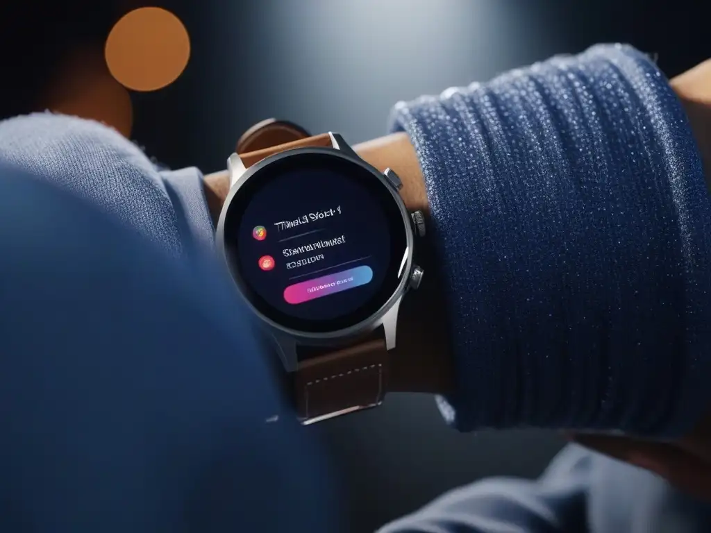 Smartwatch futurista con diseño personalizable rodeado de moda de lujo Un elegante reloj inteligente futurista rodeado de prendas de alta costura, fusionando tecnología y moda a medida para todos