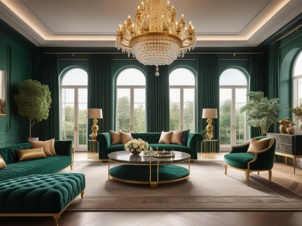 Salón de lujo: fusión opulenta y contemporánea Elegante sala de estar con mobiliario de lujo y materiales exquisitos, fusionando lo clásico y lo moderno