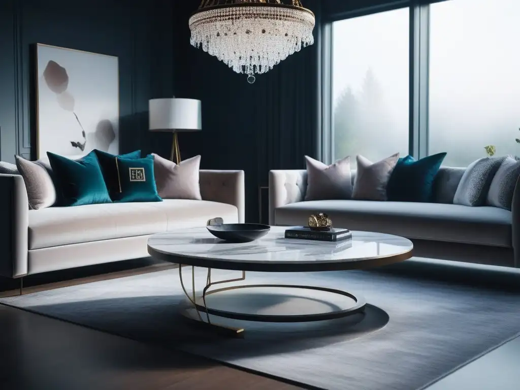 Salón de lujo: diseño moderno en 8k Un elegante salón de diseño en una lujosa casa, con accesorios de diseño para hogar y una decoración impecable