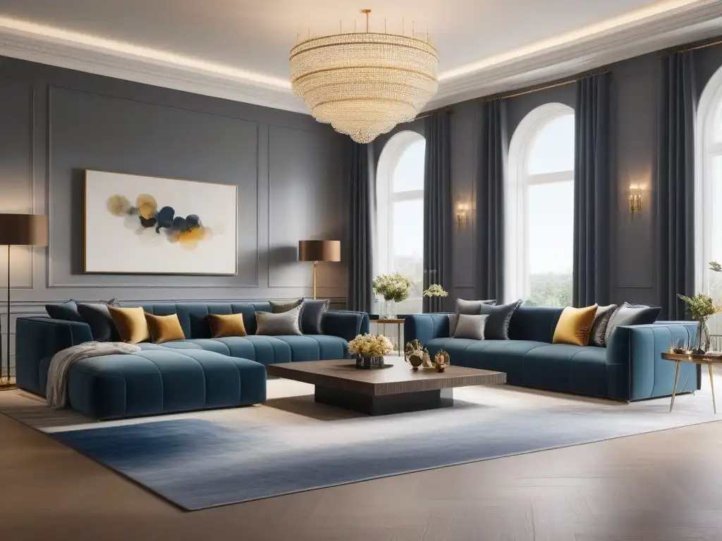 Salón de lujo con muebles inclusivos y sofisticados Un elegante salón con mobiliario inclusivo para todos cuerpos, combinando estilo y accesibilidad