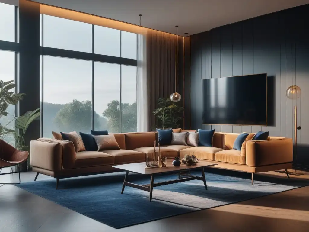 Diseño inclusivo y sofisticado de sala de estar moderna en 8k Un elegante salón moderno con mobiliario inclusivo para todos cuerpos