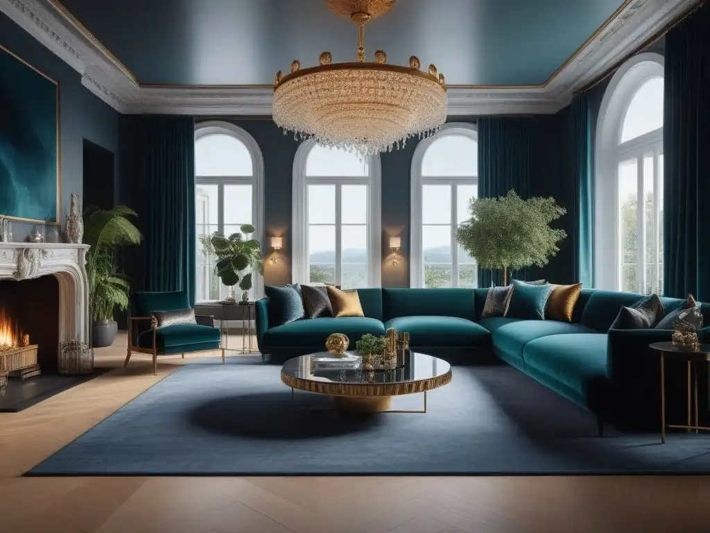 Sofá de diseño en terciopelo: lujo y sofisticación en sala moderna Un elegante salón moderno con muebles de diseño para casa de lujo