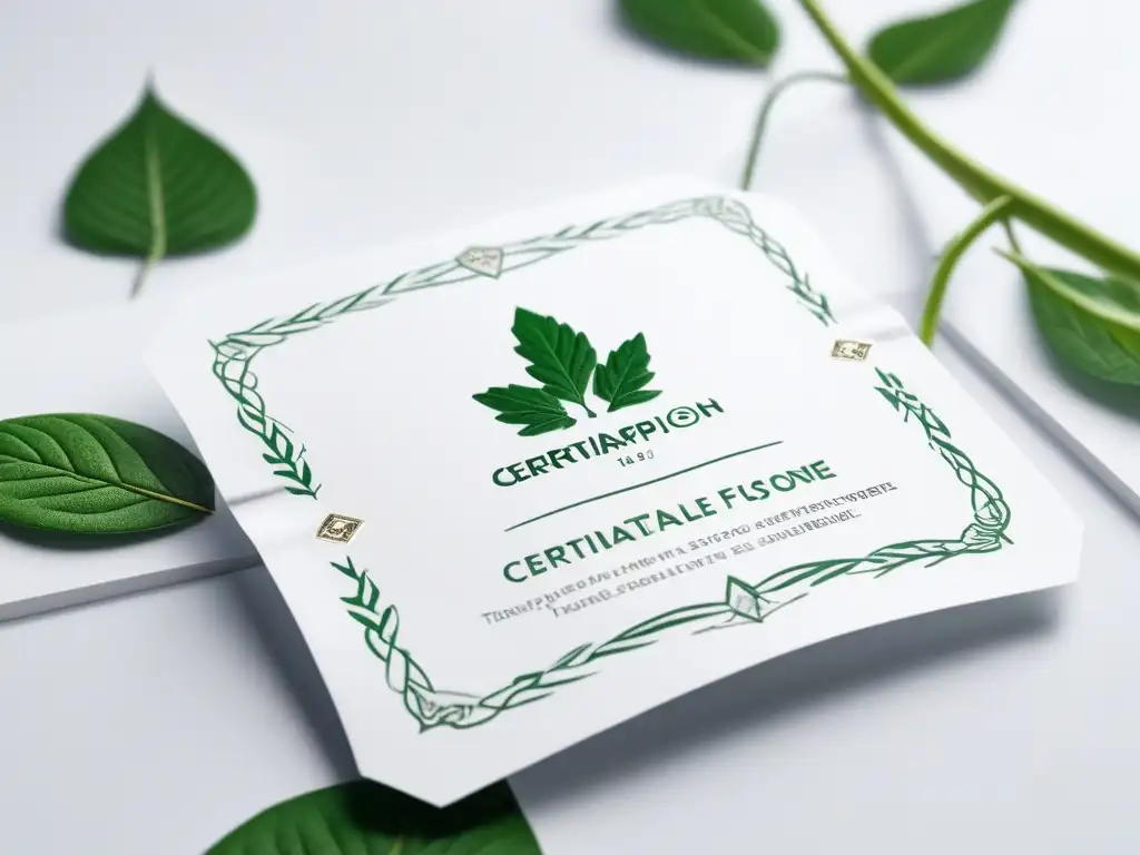 Etiqueta ecológica de moda sostenible: diseño verde y elegante Un elegante sello de certificación para moda sostenible, con hojas verdes y símbolos ecológicos