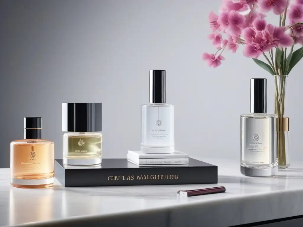 Set de cuidado de uñas de lujo en mármol Elegante set de cuidado de uñas de alta gama en mármol, con luces suaves y ambiente lujoso de spa en casa