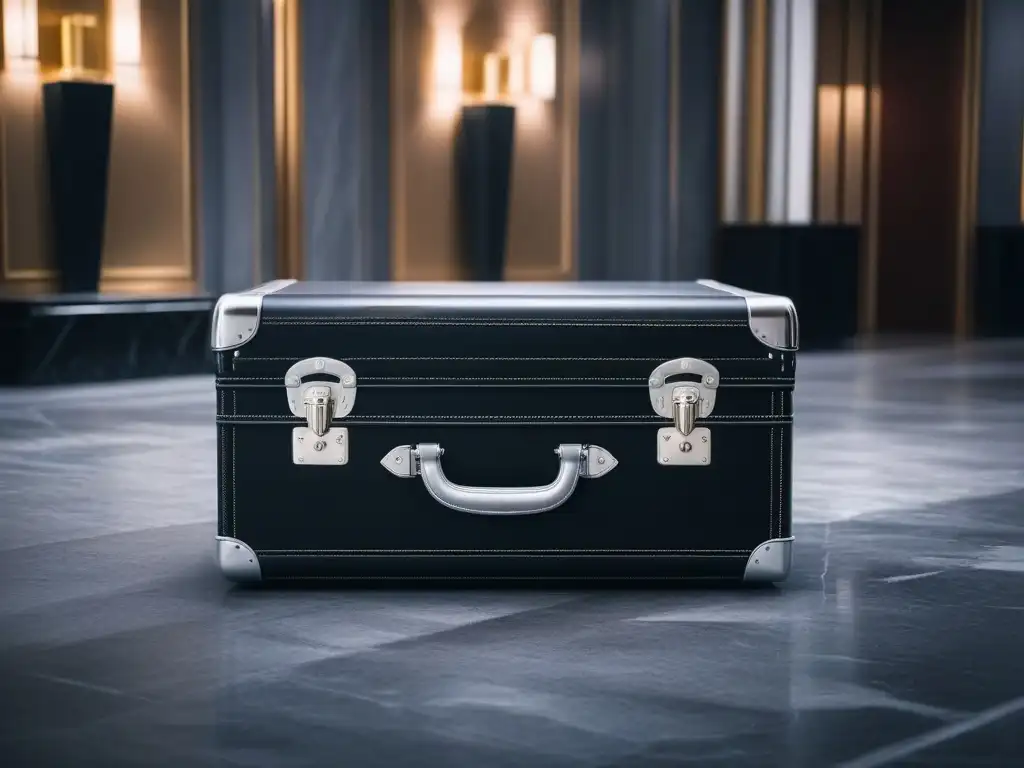 Set de maletas de lujo en cuero premium y diseño minimalista Elegante set de maletas de lujo en hotel de lujo