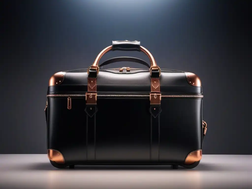 Set de equipaje moderno para cuerpos pequeños: elegancia en negro y detalles en oro rosa Un elegante set de maletas modernas diseñadas para cuerpos pequeños, en negro y detalles en oro rosa