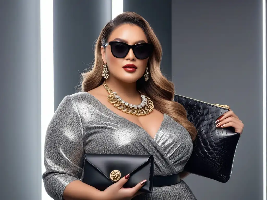 Estilo plussize: blogger luciendo accesorios de impacto Elegante fashion blogger de tallas grandes con accesorios personalizados y modernos