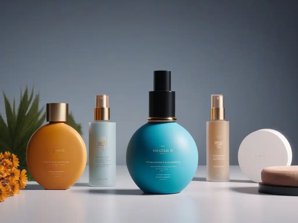 Diversidad inclusiva en productos de belleza neutros: un lujo moderno Una elegante variedad de productos de belleza sin género inclusivos, mostrados en manos diversas sobre un mostrador minimalista