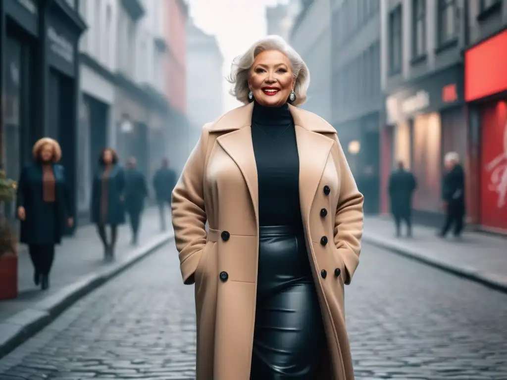 Desfile de moda: abrigos de tallas especiales para seniors Elegantes seniors lucen abrigos trendy en la ciudad
